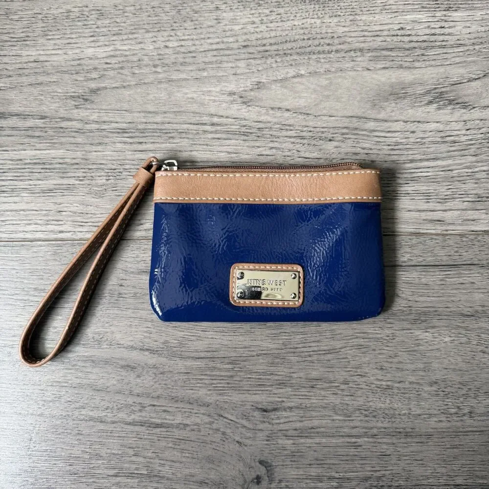 Nine West Blue Patent & Tan Wristlet Wallet - Picture 1 of 4